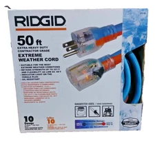 Rigid 50 Ft 10 Gauge Extreme Weather Extension Electrical Cord New -58°F to 221°
