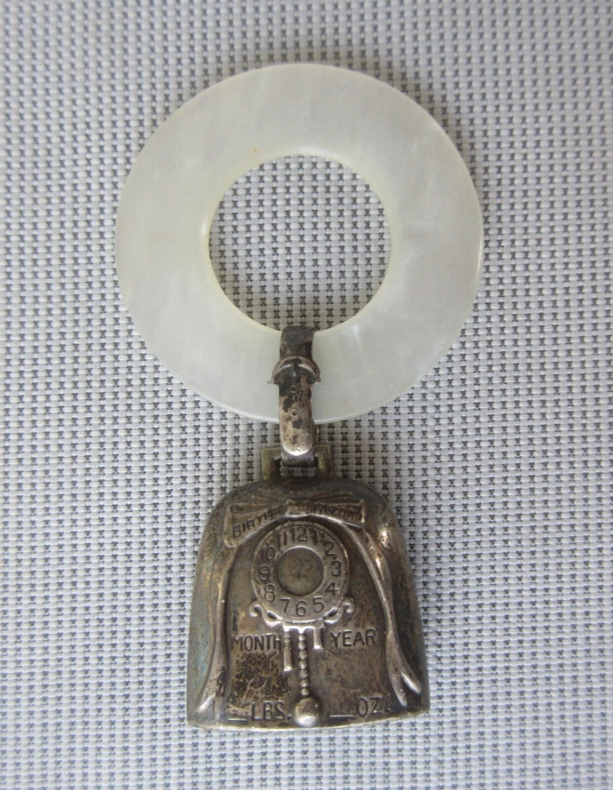 Vintage Sterling Silver Baby Birth Record Rattle & Teething Ring Marked WEB