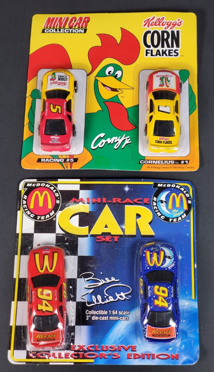 LOT NEW Mini-race Car Set 1997 McDonald's #94 & 1995 Kellogg' Corn