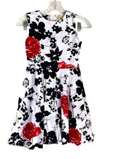 Kate Kasin Girls Floral Sleeveless Dress Black  Red White