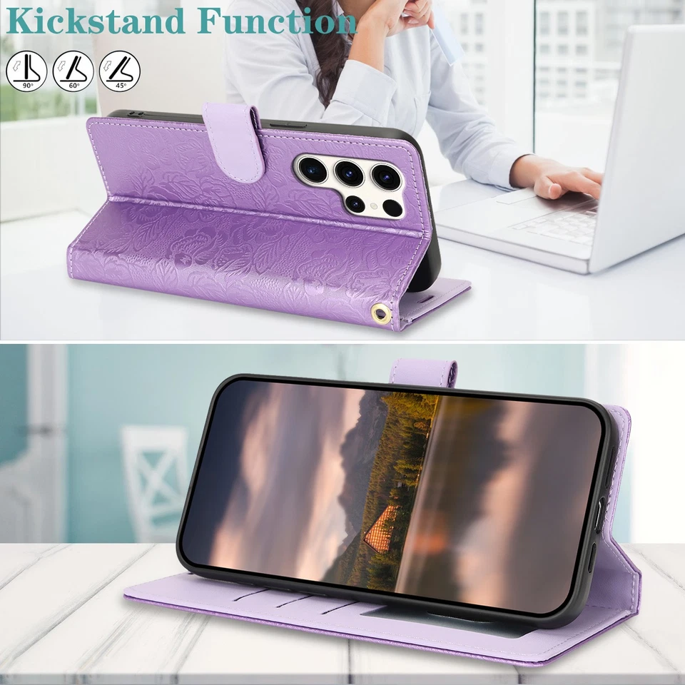 For Samsung Galaxy S25 Ultra S24 FE S23 S22 Note 20 Magnetic Leather Wallet Case - Image 2 of 4