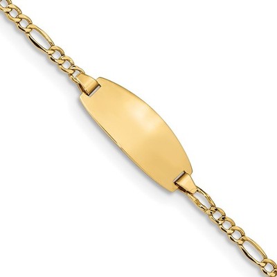 14k Yellow Gold Semi-Solid Chain Figaro Link Oval 18.5x8.5mm Plate Bracelet 6''