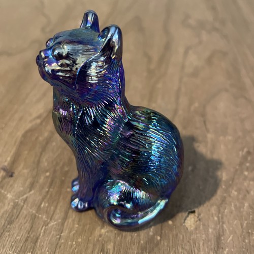 MOSSER VINTAGE IRIDESCENT BLUE SOLID GLASS CARNIVAL GLASS SITTING CAT - Bild 3 von 8