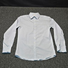 Roundtree Yorke Gold Label Men s Shirt 14.5/33 Blue White Dots Slim Fit