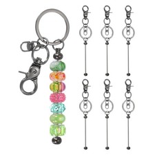 6 Pcs Beadable Keychain, Keychain Making Supplies for DIY Gray Plated