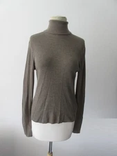 ALEX MILL brown 100% wool ultra fine ribbed knit stretchy emmaline top M