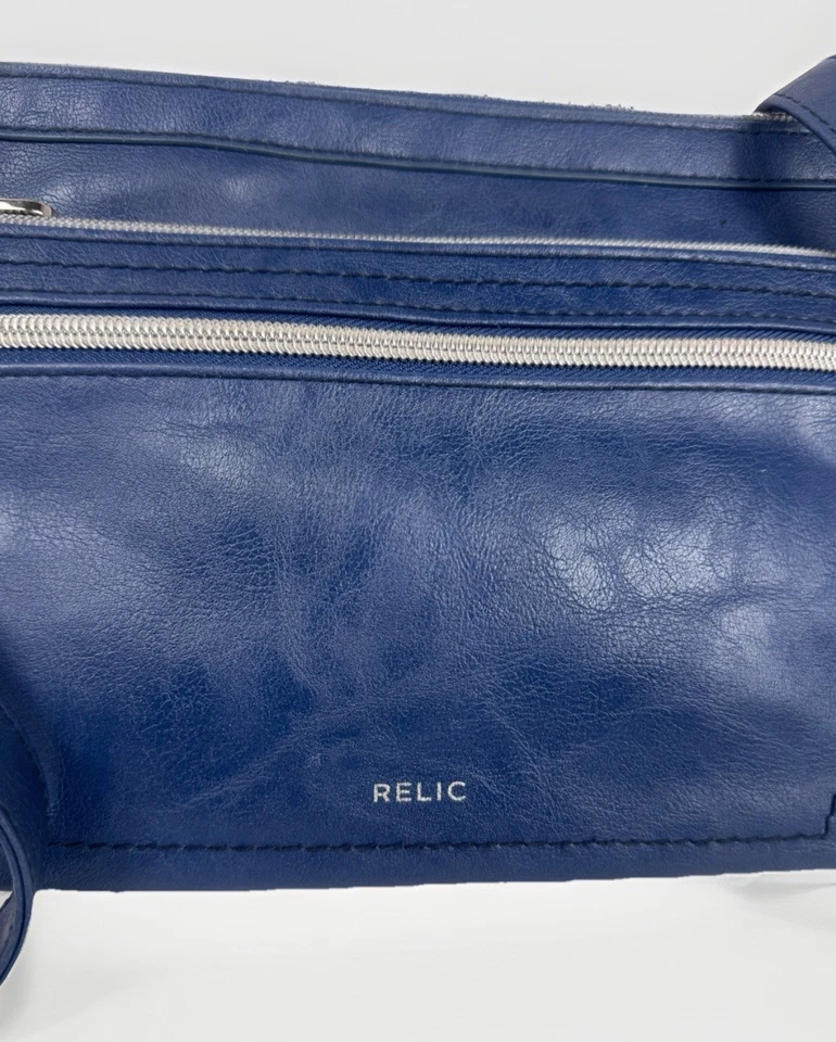 Relic Blue Crossbody Bag Supple Leather Versatile Design Silver Hardware Zip Bag - Image 3 of 4