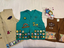 3 - Girl Scouts Vest's With Patches  Pins