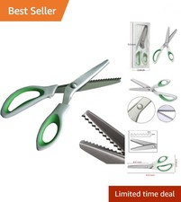Green Pinking Shears Comfort Grips Crafts Zig Zag Cut Sewing Scissors,Profess...