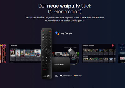 Waipu.tv 4K Stick 2. GEN + 12 Monate Perfect Plus Waipu GUTSCHEIN Jahrespaket