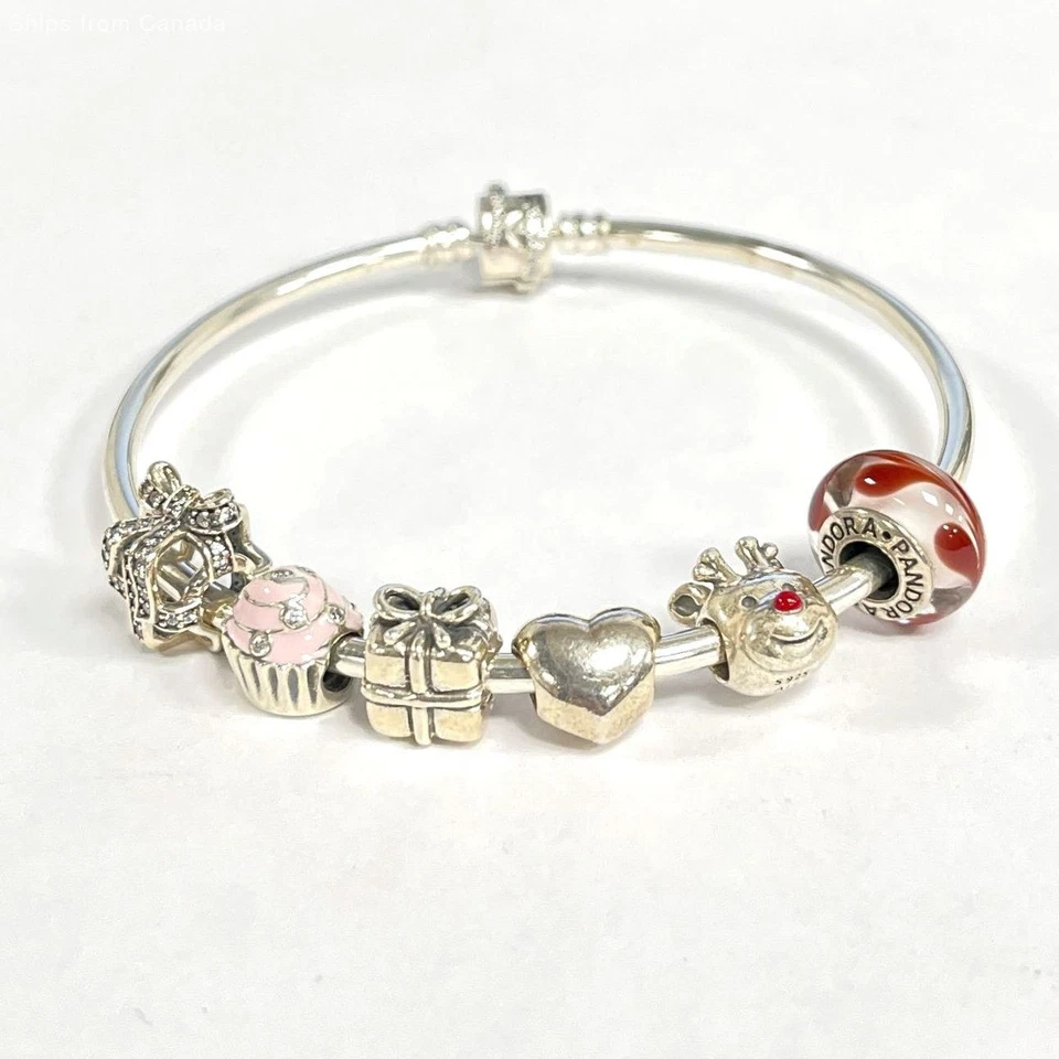 PANDORA 925 Silver Bracelet w/6 St. Silver PANDORA Charms - Bild 2 von 4