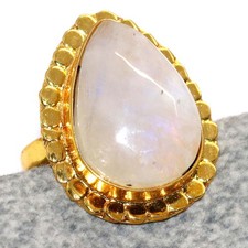 Rainbow Moonstone Golden Plated Ring US 8 Anniversary Gift Jewelry Trendy JW