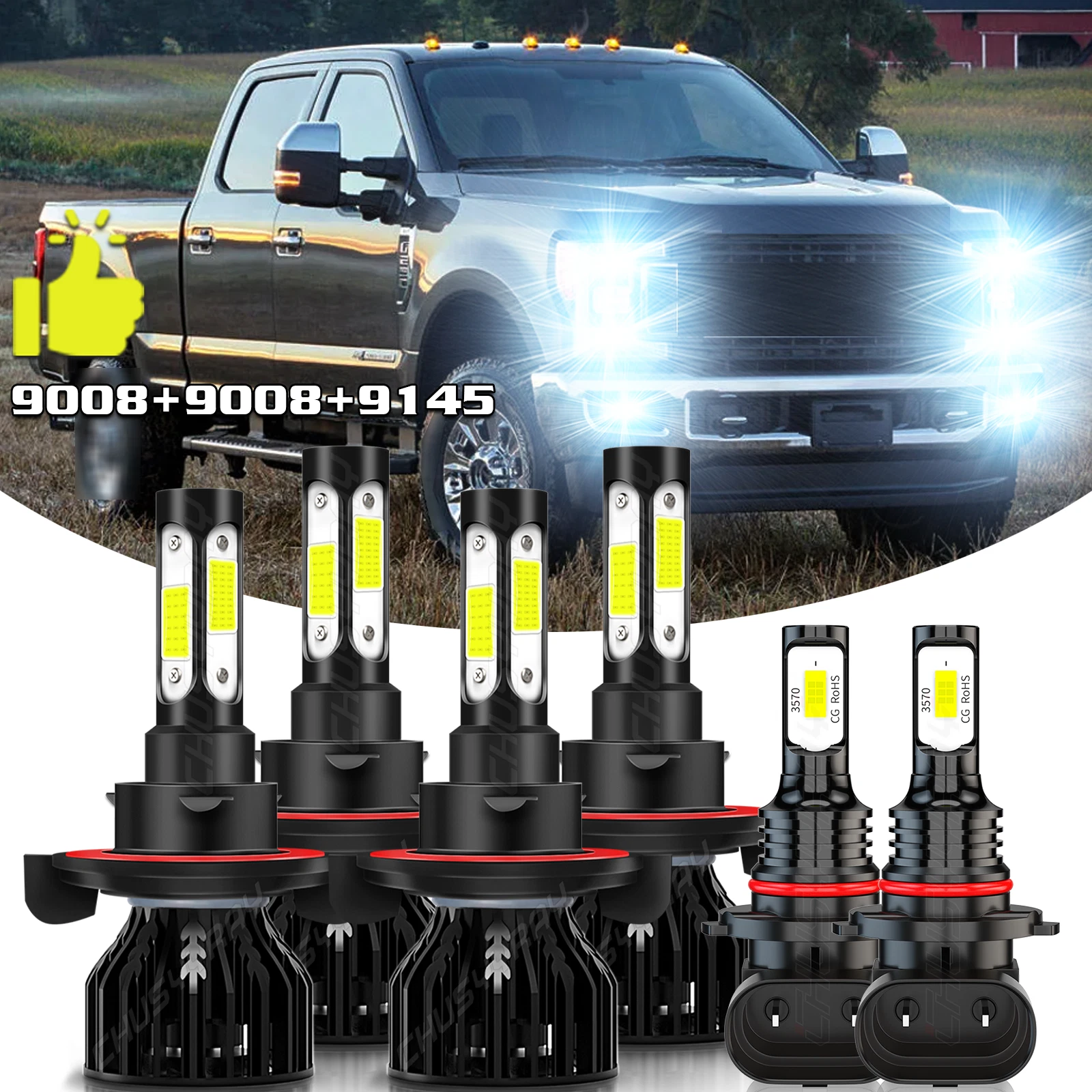 For Ford F250 F350 F450 2006-2019 LED Headlight Hi/Lo+Fog Light Bulbs Combo Kit
