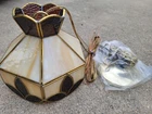 Vintage Tiffany-Style Stained Slag Glass Hanging Swag Light Fixture cream- brown
