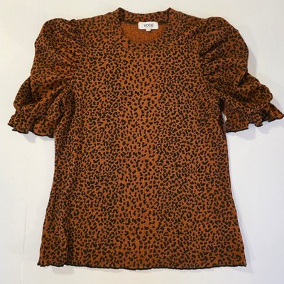 Vogel Boutique Small Animal Print Cheetah Top Ruched short sleeve 
