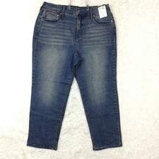 Terra  Sky Womens Jeans Straight Leg Crop Blue Denim High Rise Dark Plus 0X New