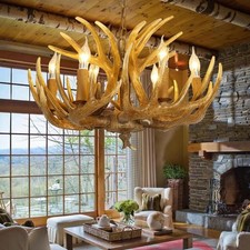 Resin Deer Antler Chandelier 6 Light Vintage Style Lighting 26 Inch Chandelier
