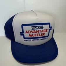 Walker Advantage Muffler Mesh Trucker Hat Blue White Advertising