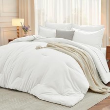7 Pieces Full Comforter Set, Soft Bed in a Bag Full Size, Full 82"x86" White