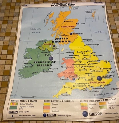 affiche scolaire "Iles Britanniques- l'anglais dans le monde" années 70 - Photo 1/4