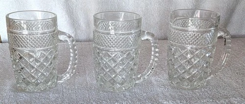 SET OF 3 VINTAGE ANCHOR HOCKING WEXFORD GLASS BEER MUGS