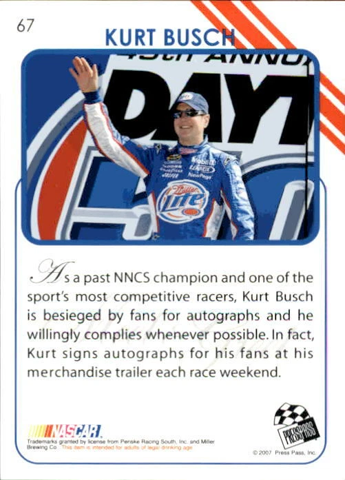 Kurt Busch 2007 Press Pass Traks Meet & Greet Card #67 - Image 2 of 2