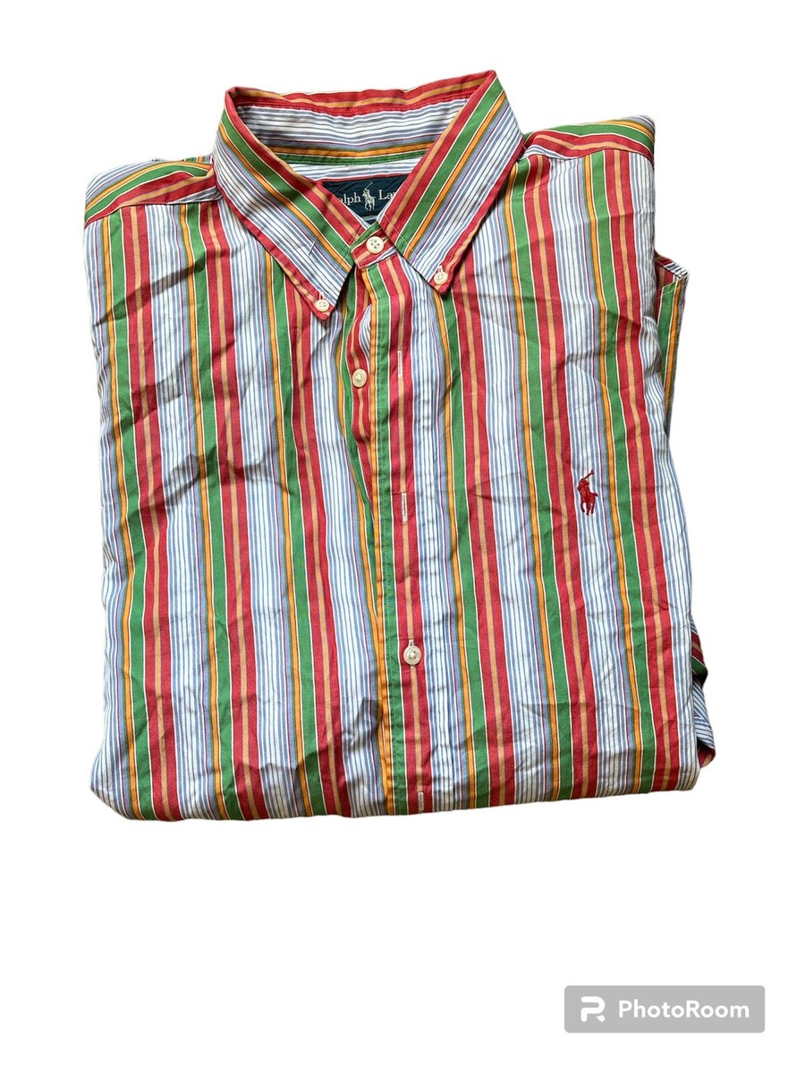 FAT candy stripe Ralph Lauren polo XL BLAKE rainbow blue red green