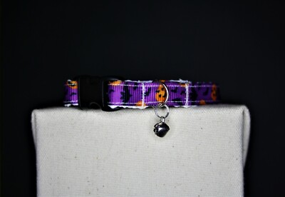 KATZENHALSBAND | HANDMADE KATZENHALSBAND | HALLOWEEN | Kürbis | Geist | Fledermäuse | Lila