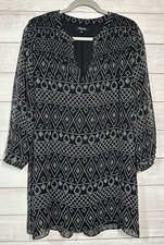 Madewell Black Tribal Print Mini Dress Shift Smocked Womens Small