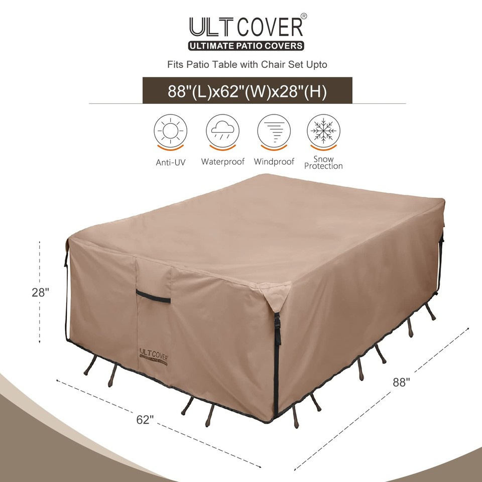 ULTCOVER Rectangular Patio Heavy Duty Table Cover 600D Tough Canvas