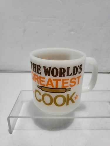 Vintage Milk Glass Mug The World's Greatest Cook Coffee Cup Number 1 Cook MCM
