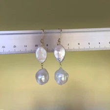 Baroque 12-13mm 17x11mm pearl Natural White 14KGF Tassel earring AAA Luster E72