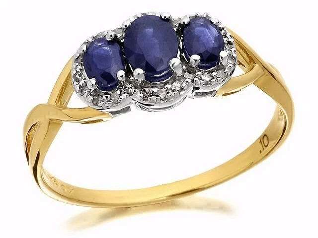 F.Hinds Womens 9ct Gold Sapphire And Diamond Cluster Ring 10pts