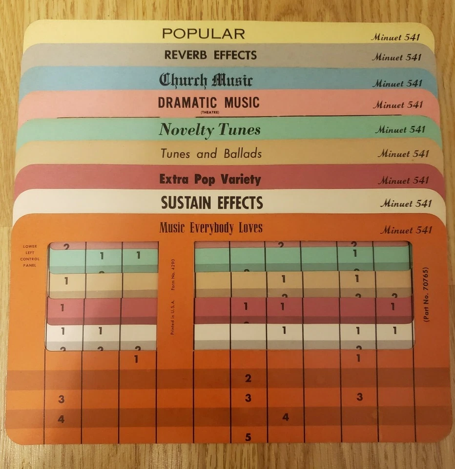Juego completo (27!!) Guías de panel de control Conn Minuet 541 vintage Foto 4 de 4