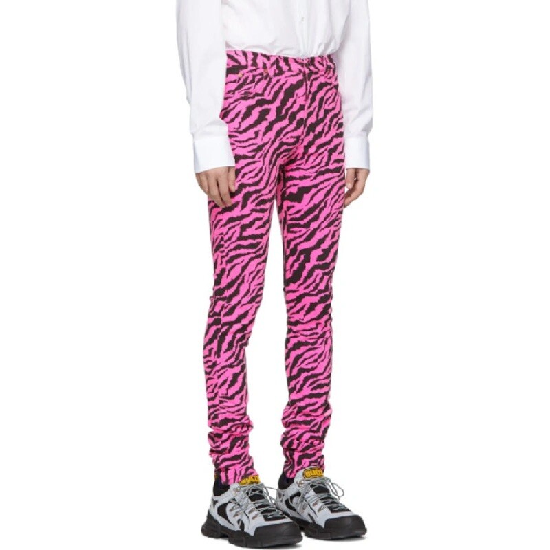 GUCCI Skinny Jeans Pink & Black Tiger Size 34 x 37 Stretch GUCCI Skinny Jeans Pink & Black Tiger Size 34 x 37 Stretch