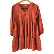 Madewell Orange Gauzy Oversized Baby Doll Cotton Dress Bell Sleeves Size 4