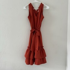 Calvin Klein Flounce Belted Mini Sleeveless Dress size 2  Orange Rust 
