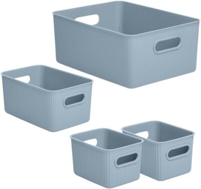Superio Ribbed Plastic Storage Bins, Blue (Set of 4) 1 Large, 1 Medium, 2 Small