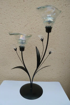Photophore en métal avec 2 coupelles en verre - Photo 1/3
