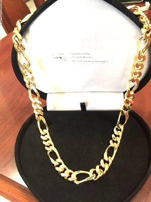 BIG 12MM 14K GOLD CLAD FIGARO CHAIN NECKLACE 18-22 50 GR BONUS NOT HOLLOW!