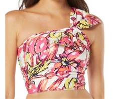 Carmen Marc Valvo Convertible One-Shoulder Floral-Print Bikini Top, XS, 102