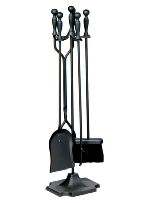 Uniflame Black 5 Piece Fireplace Tool Set Poker Brush Shovel Log