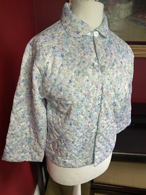 ALLDERS Vintage 50er 60er Stepp Bett Jacke Peter Pan Pastell Blumen Blau 10/12