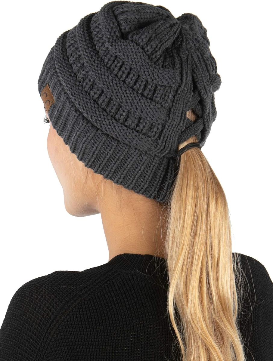 Beanie for Women Winter Hats with High Ponytail Hole Criss Cross
