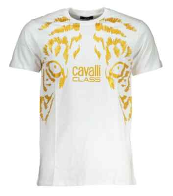 Cavalli Class Herren T-Shirt mit goldenem Tigerprit Runder Ausschnitt  L-XL