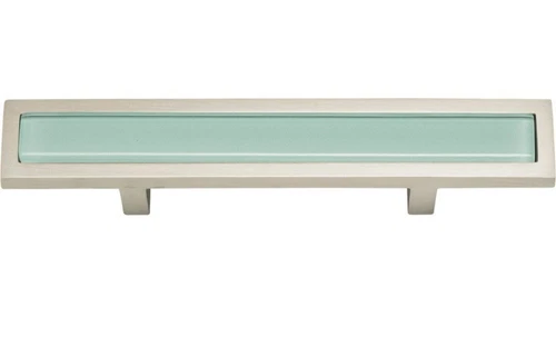 Atlas Homewares : Spa Cabinet Pull : 3" (76mm) Centers : Green Glass, Nickel - Picture 2 of 2