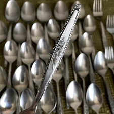 Stylecraft SYF2 Stainless Flatware Black  Single Rose 41 pc Forks Spoons Knives