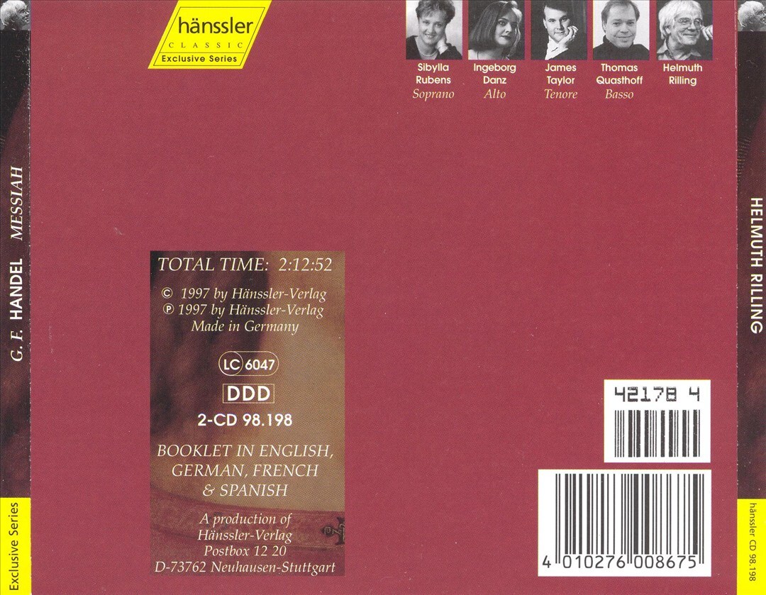 Handel: Messiah (CD, Jan-1999, 2 Discs, Haenssler) for sale