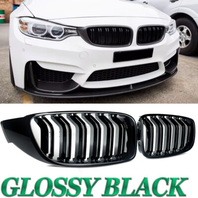 Pair Front Kidney Grille For BMW M4 F32 F33 F36 F82 F83 2014-2020 Glossy Black