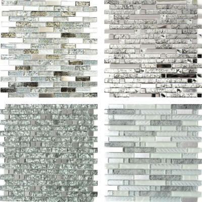 Glasmosaik Edelstahl Mosaik Fliesen Glänzend Metallisch Schwarz Silber Grün Grau